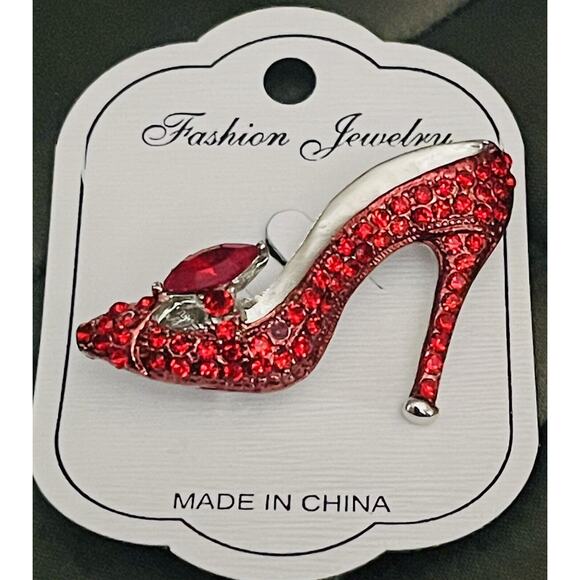 Shinny Rhinestone Red High Heel Shoes‎ Brooch Pin 1.8” Inch Jewelry New - Picture 3 of 4